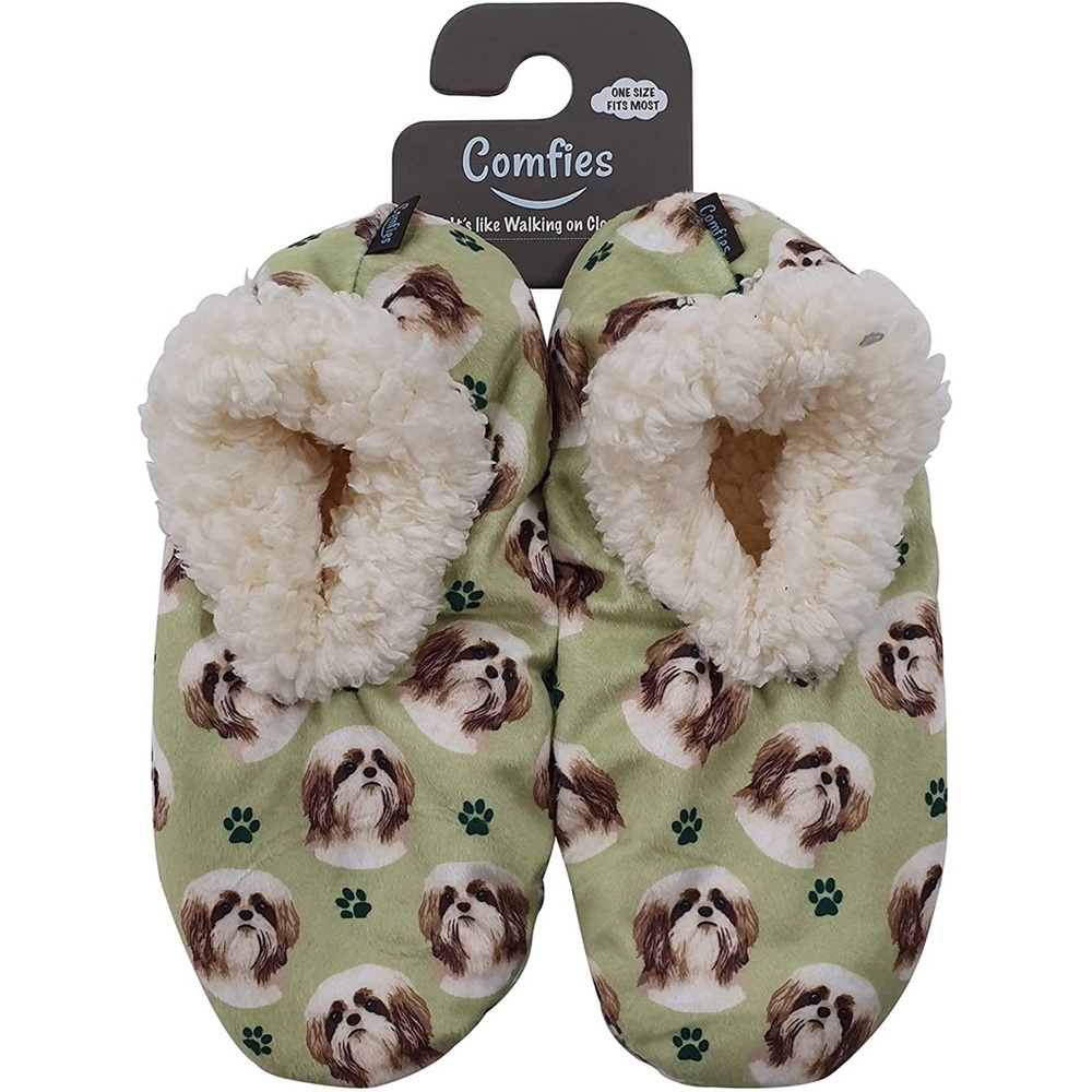 Comfies Womens Tan Shih Tzu Dog Slippers